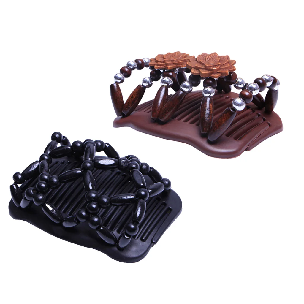 2 шт. женские волосы скользящие эластичные двойные гребень клип деревянные