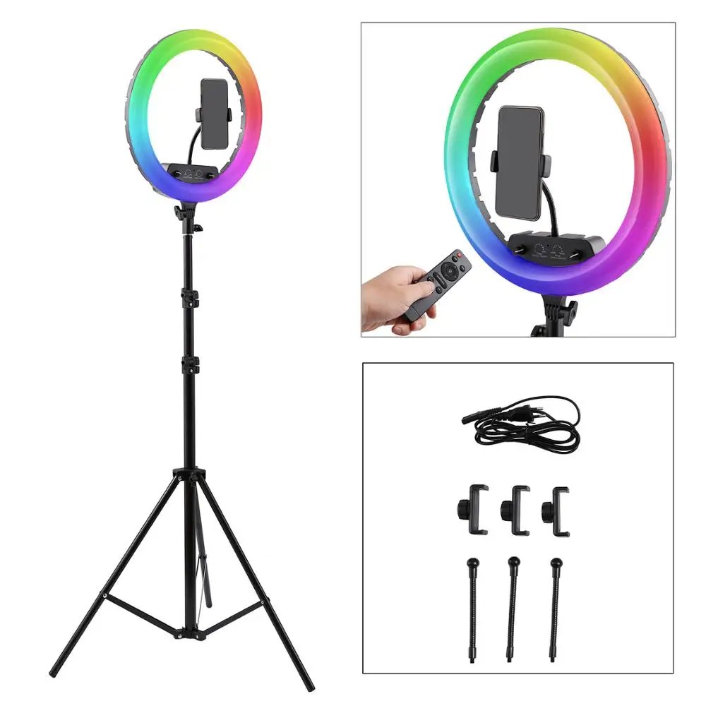 14/18Inch Photo Studio lighting LED RGB Light Photography Dimmable Large Ring Lamp With 200cm Tripod for Video,Makeup shooting