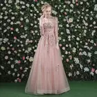 Женское вечернее платье с вышивкой, Verngo, элегантное Кружевное Платье трапециевидного силуэта, модель нежно-розовый тюль года, на заказ, кнопки для аппликации