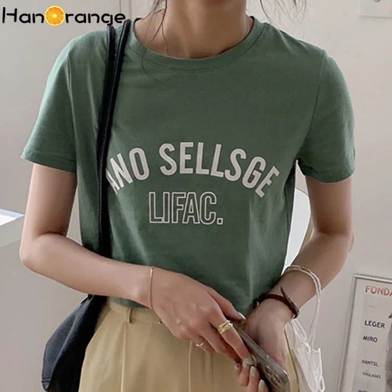 

Letter Printed Short-sleeved T-shirt Women Summer 2021 Simple High-waist Tees Female Short Crop Top