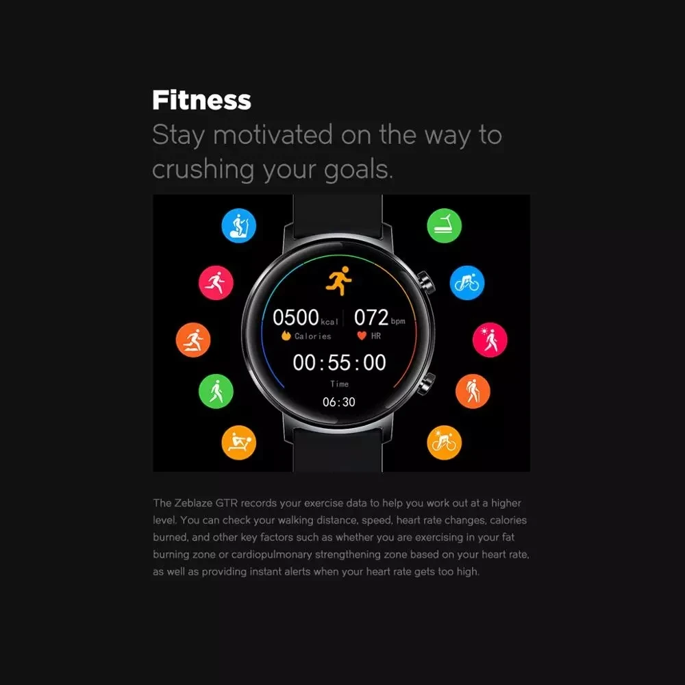 2021 Смарт часы Zeblaze GTR Health & Fitness с металлическим корпусом 3 АТМ 30 дней автономной