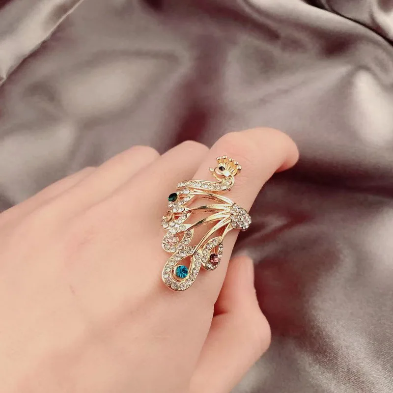 

Стразы кольцо в виде павлина для женщин Креативный цветочный дизайн принцесса циркониевые вечерние кольца модные ювелирные изделия для же...