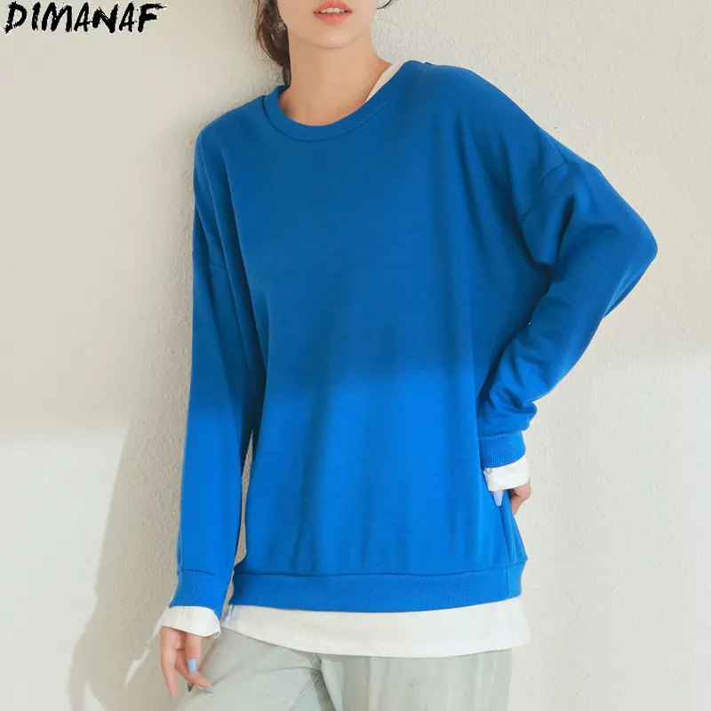 

DIMANAF Women Hoodies Cotton Sweatshirt Patchwork Pullover Long Sleeve Casual Style Autumn Fake Two-Piece 2020 Hoodies Oversize