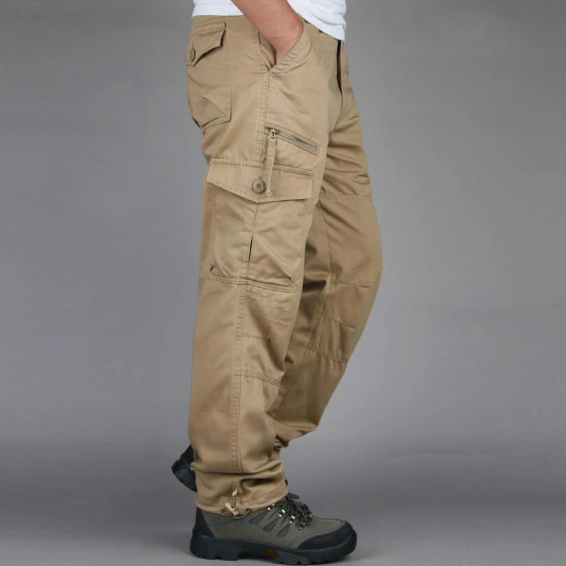 Брюки-карго мужские прямые штаны с карманами длинные брюки уличная одежда слаксы