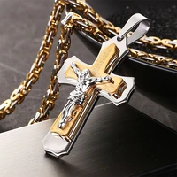 neck chain hip hop rock mens cross square chain stainless steel necklace ladies jesus pendant punk style jewelry wholesale