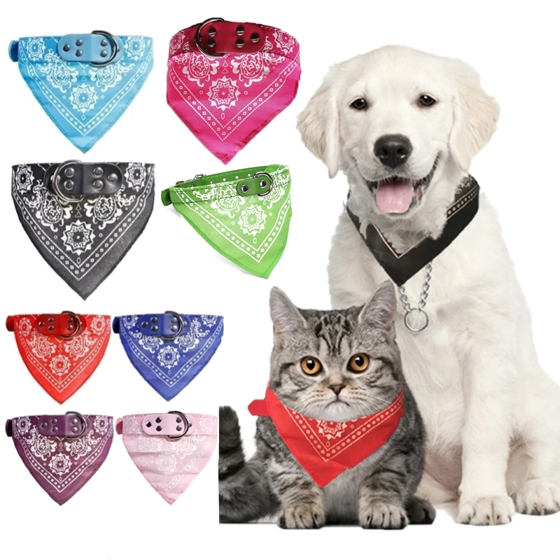 

Cute Adjustable Small Dog Collars Puppy Pet Slobber Towel Outdoor Cat Collar Print Scarf Design Dog Collar Neckerchief