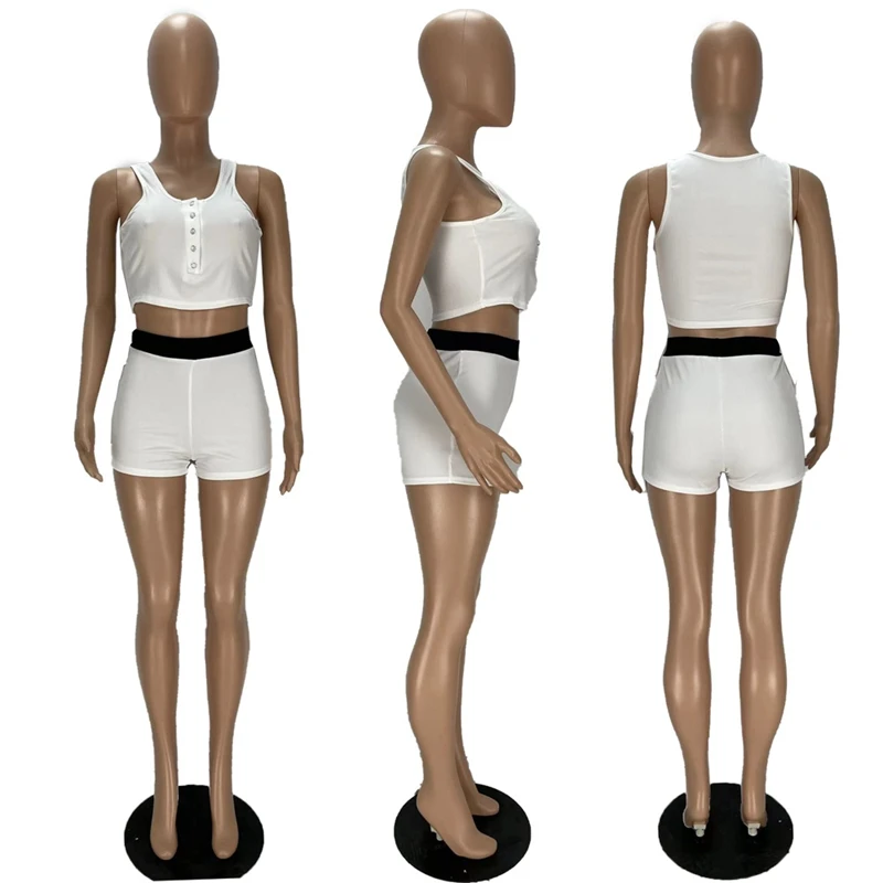 

Summer Clothes Two Piece Set Women Sexy Solid Sleeveless Tank Top+Biker Shorts 2 Piece Sets Club Outfits Streetwear Wholesale