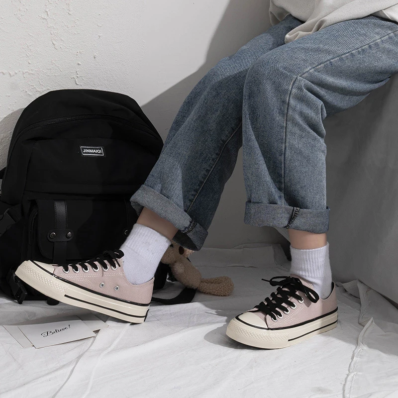 

Canvas Shoes For Women 2021 Summer New Breathable Casual Shoes Flat Lace Up Woman Vulcanized Sneakers Female Black Low Top Basic