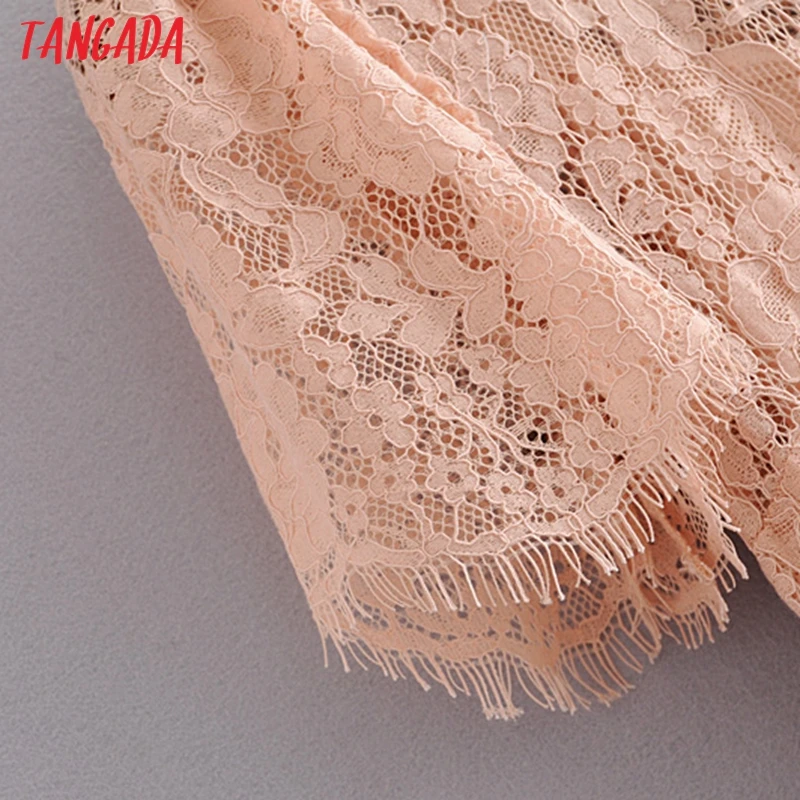 Tangada женское розовое кружевное платье с коротким рукавом и круглым вырезом Новое поступление винтажное дамы миди платье vestidos 3H27