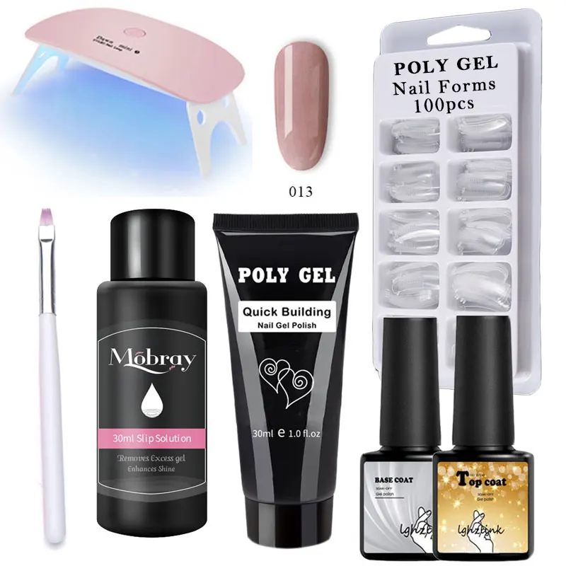 14 шт./компл. polygel набор для ногтей с лампой, а так же 30 г поли геля Soak Off гель для наращивания ногтей быстрое строительство Polygel с украшением в виде кристаллов; Прозрачная Жесткая Poli гель набор - Цвет: ZH49-013