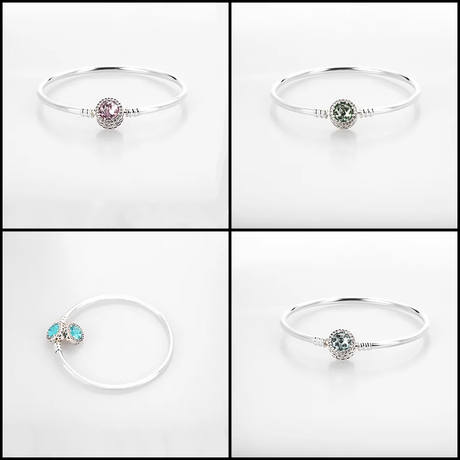 

925 Sterling Silver Base Bangels More Color Round Shape Big Cz For Original Charm Women DIY Love Jewelry