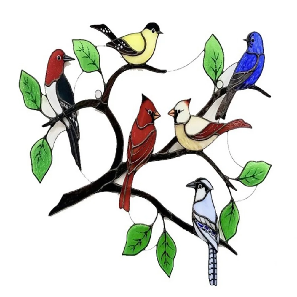 

Creative Window Panel Stained Glass Birds-on-a-wire Window Panel Hanging Catcher Home Decoration Accessories Room Decoration