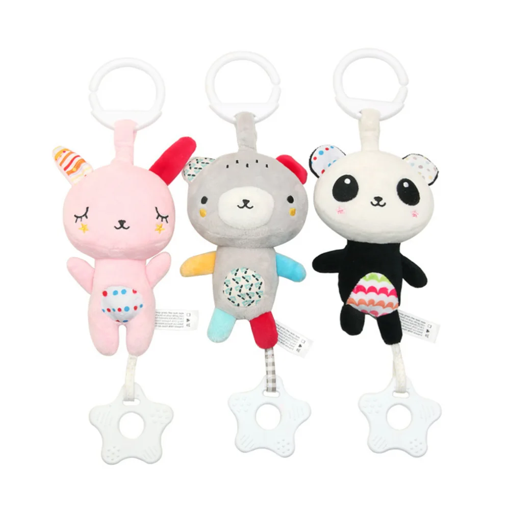 

3pcs Baby Teether Crib Toys Infants Bedside Bells Rotating Bells Cot Rattle Bed Cartoon Gift Toys (Rabbit + Grizzly + Panda
