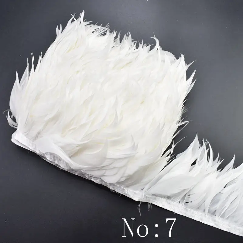width8-10cm 1 м/лот, белые страусиные перья, отделка, бахрома, перья петуха, лента для рукоделия, швейная одежда, свадебные украшения - Цвет: width8-10cm