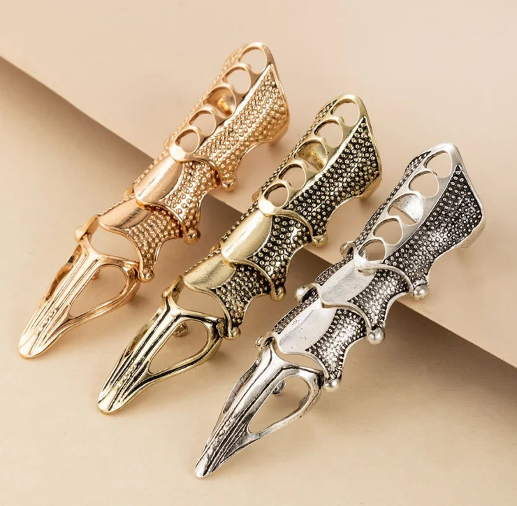 

Docona Punk knight Skull Double Finger Ring Knuckle Armour Full Finger Ring Gothic Punk Silvery Ghost Rings Men Brinco 2004