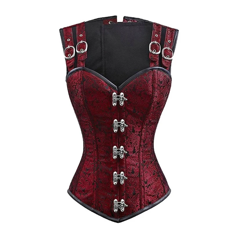 AIRGRACIAS Gothic Retro Corset Palace Black Lace-up Sleeveless 12 Steel Bone Double Buckle Chain Buckle Belly Small Waist Corset