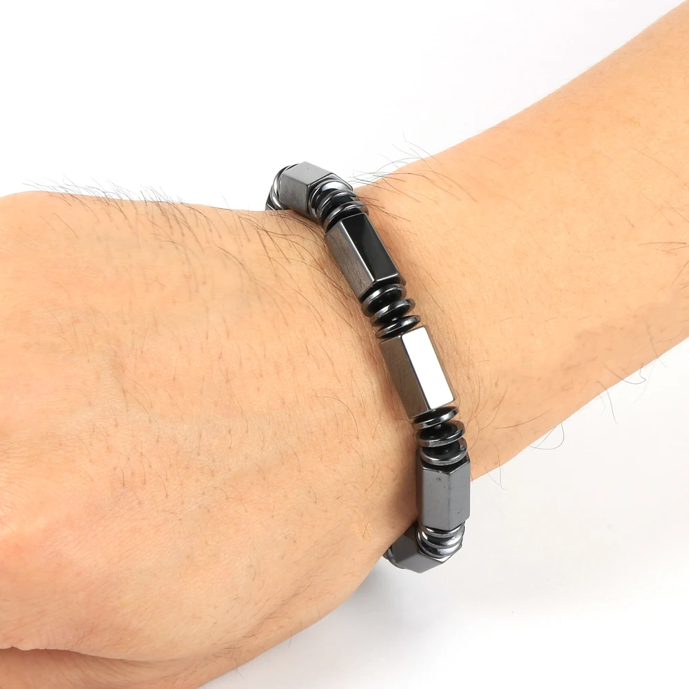 Мужской браслет из натурального камня AAAAA с магнитным гематитом и шестиугольными