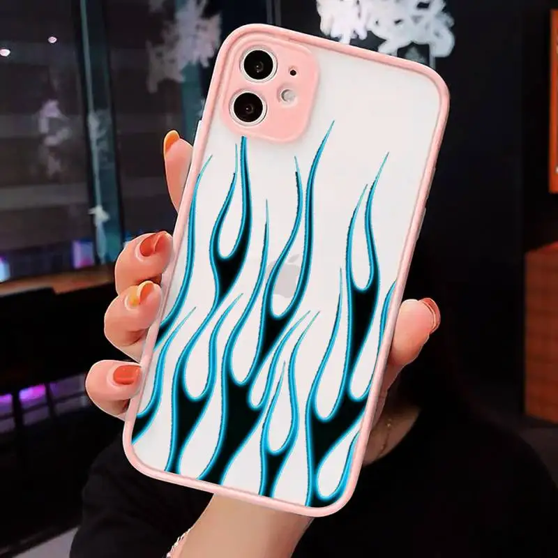 

Fashion Red Flames Fitted Phone Case For iPhone 12 11 Mini Pro XR XS Max 7 8 Plus X Matte transparent Pink Back Cover