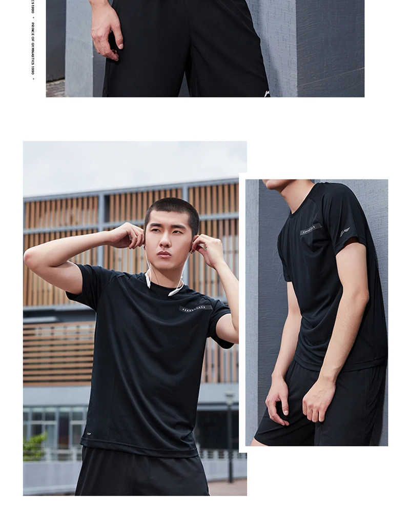 Li-Ning мужская тренировочная Серия короткий рукав топ на сухой дышащий полиэстер подкладка комфорт Спортивная футболка ATSP065 MTS3076
