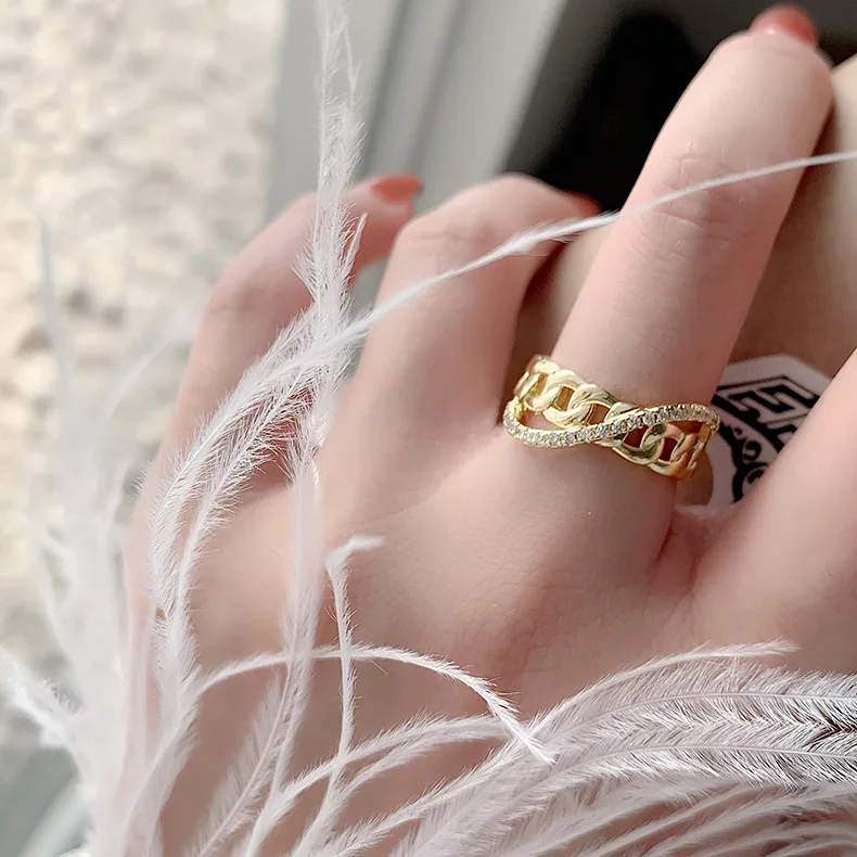 

2021 New Arrival 14K Gold Plated Link Adjustable Rings For Women Zircon Wedding Rings