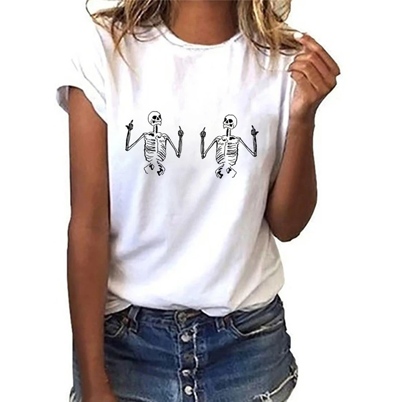 

Summer 2021 Women T-shirs Fashion skull graphic Print Ladies tshirt harajuku Short Sleeve Casual O-neck t shirt femme Plus Size