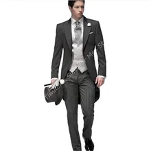Traje de esmoquin para hombre, trajes de boda de 3 piezas hechos a medida, ropa de fiesta, Blazer, pantalones a rayas, chaqueta, pantalones, chaleco blanco (1)