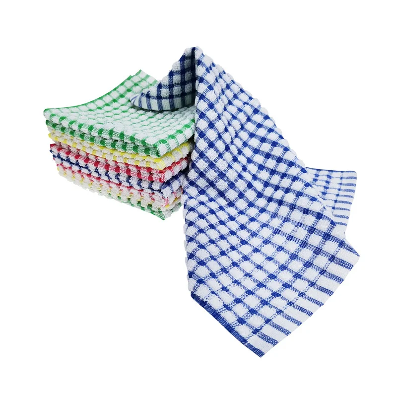 

2Pcs Cleaning Cloth Tea Towels Soft Plaid Table Cotton Dishcloth Eco-Friendly Household Handkerchief Kitchen Washing Tools