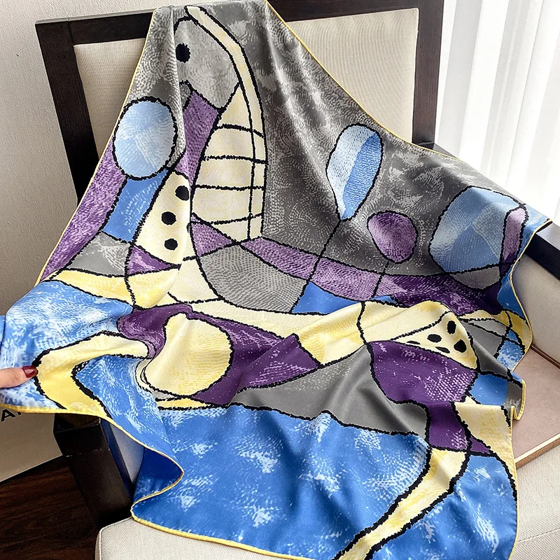 

2022 Fashion Graffiti printing Scarves Women Classic Geometric Totem Scarves 90x90cm Square Scarves Muslim Headscarves