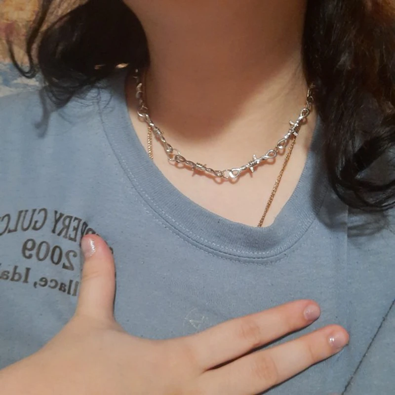 Choker Necklace For Women Men Small Wire Chain Neck Rock Punk Hip Hop Jewelry Little Thorns Gothic Girls Gift | Украшения и