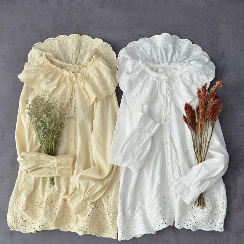 

4 COLORS-- Lamtrip Unique Embroidery Lolita Peter Pan Collar Liong Sleeve Shirt Blouse