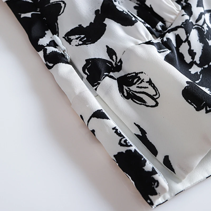 

TWOTWINSTYLE Elegant Print Two Piece Set For Women V Neck Puff Short Sleeve Top High Waist Midi Skirt Hit Color Sets Female 2021