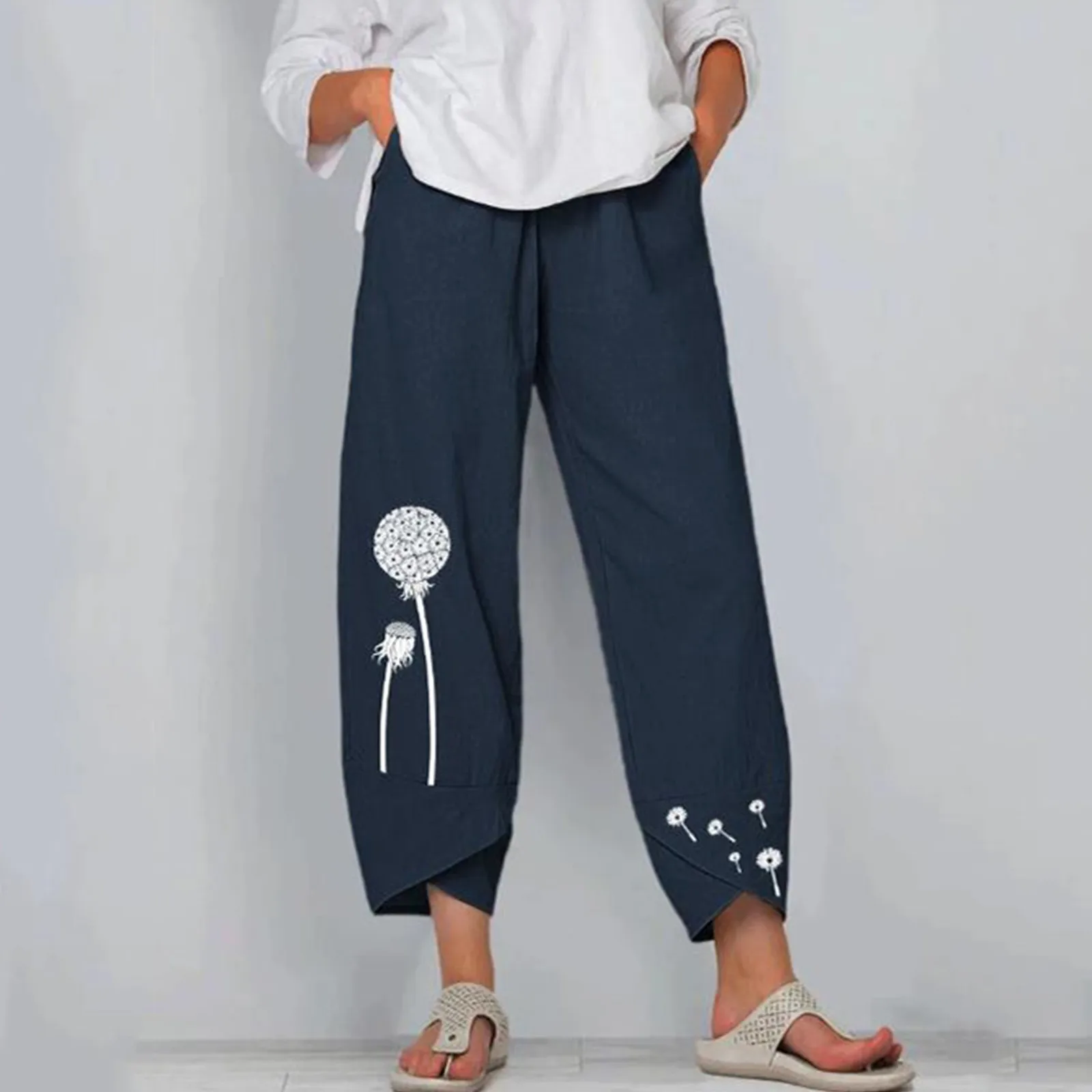

Women Casual Solid Trousers Minimalism Style Elastic Girdle Waist Pants Loose Soft High Waist Vintage Retro Straight Pants@Q