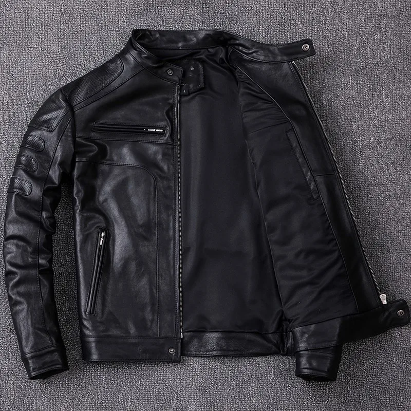 

New Mens Leather Jackets High Quality Motorcycles British Business Casual Fashion Vintage Real Sheepskin Leather Jacket Men