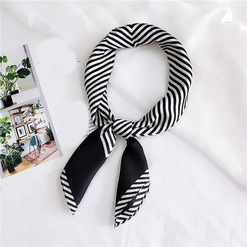 Полосатый шелковый шарф женские модные шарфы с принтом галстук для волос цветок