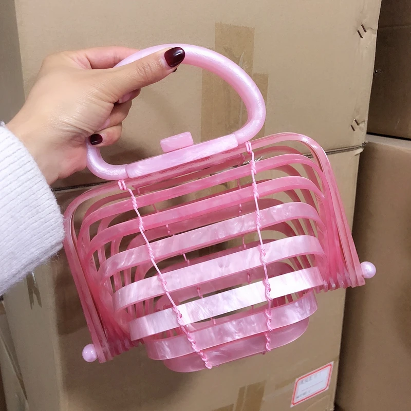 Pink Брендовая дизайнерская акриловая женская сумка летняя пляжная Складная модная сумка стильная Радужная вечерняя сумочка Повседневный клатч кошелек - Цвет: Pink