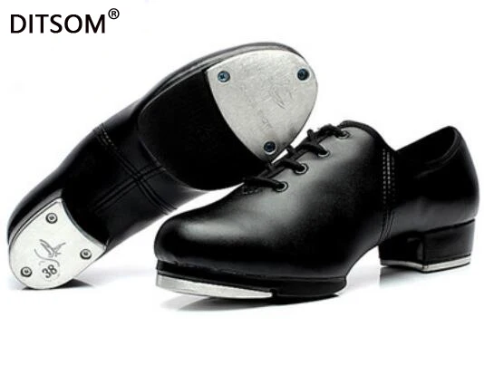 Classic Clogging Tap Shoes For Men And Women Lace Up Human Leather Middle Heel Jazz Shoe Size EU34-EU45 | Спорт и развлечения
