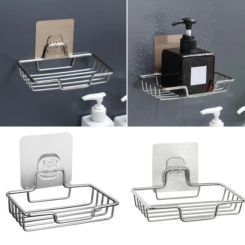 

1pc Steel Soap Box Perforated Soap Dispenser Wall-mounted Toilet Drain Without Trace Storage Shelf Soap Box