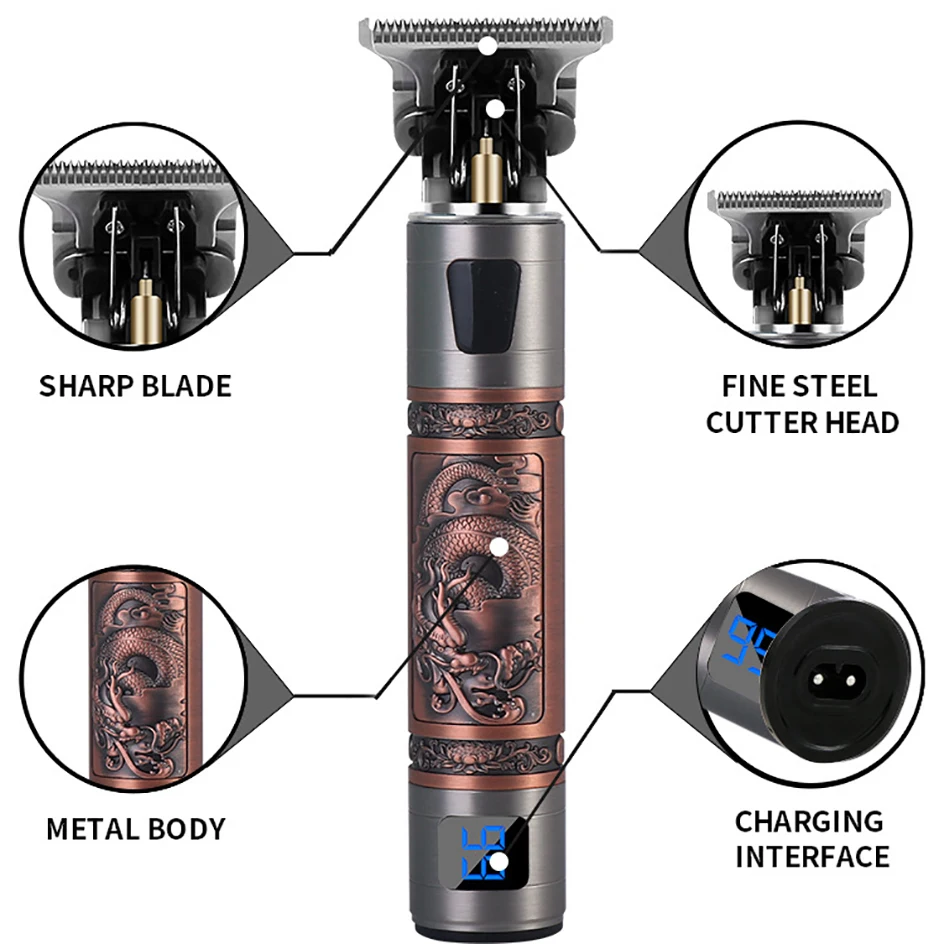 Dragon LED Electric Hair Clipper Gold Hair Trimmer For Men Rechargeable Electric Shaver Beard Barber Hair Cutting Machine enlarge