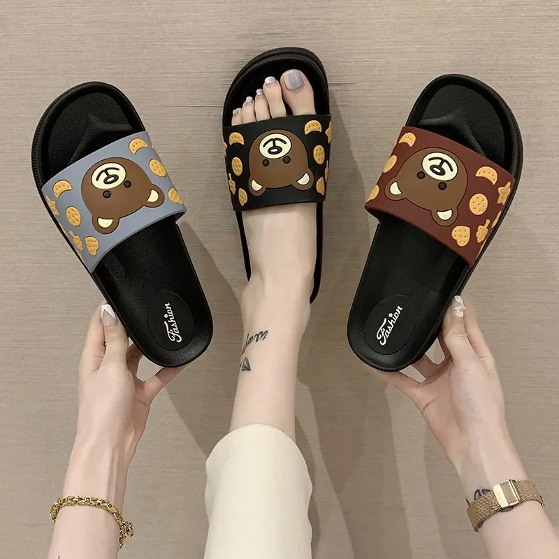 

2021 Women's Flat Paltform Sandals Lovely Bear Summer Beach Female Slippers Leisure Men Ladies Indoor Bathroom Anti-slip Shoes