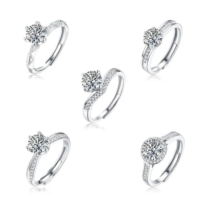 

Classic Fashion S925 Sterling Silver Moissanite Adjustable Ring Proposal Valentine's Day Gift RC3116