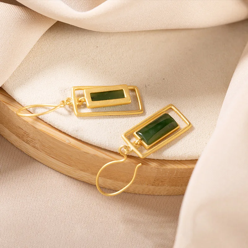 NOT FAKE S925 Sterling Silver Drop Earrings Emerald Royal Style Elegant Sweet Women Gift Jasper | Украшения и аксессуары