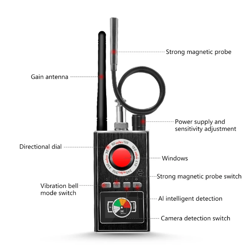 

RF Signal Detector for Camera Finder Wireless Audio Hidden Camera GPS Tracker Listening Device Finder