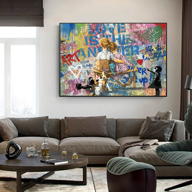 

✅Modern Art Little Couple Dependence Oil Painting Wall Painting Canvas Painting Mural Living Room Corridor Wall Decoration