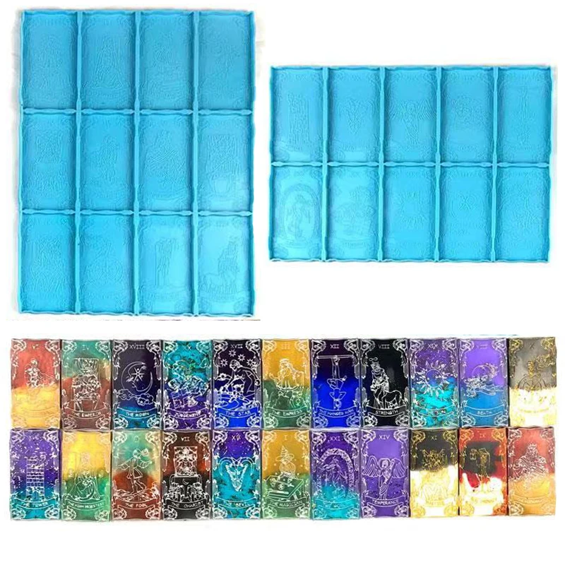 

2 Pcs Total 22 Tarot Cards Deck Resin Molds DIY Epoxy Silicone Mold for Divination Psychic Card