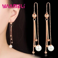 long tassel pearl drop earrings gold silver color 2021 korean hanging women dangle earrings fashion party jewelry gift