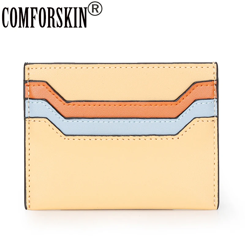 

Высококачественный цветной женский держатель для карт COMFORSKIN из 100% натуральной кожи, Новое поступление, кошелек для карт в стиле пэчворк уни...