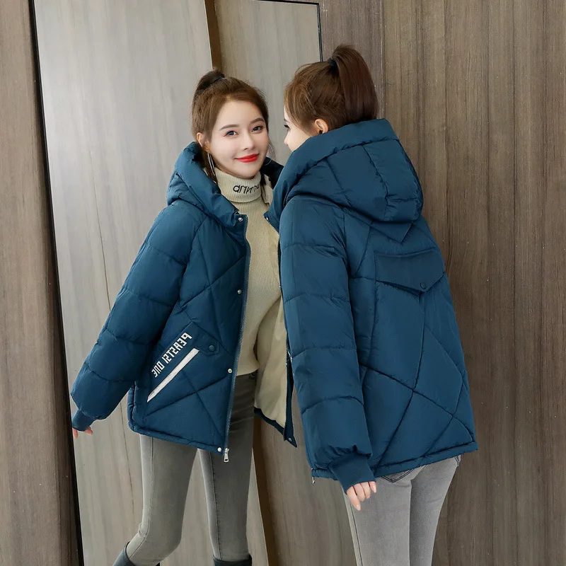 2021 New Women Winter Jacket Loose Parkas Patchwork Thickening Warm Coat Hooded Female Down Cotton-padded Short Jacket Coat