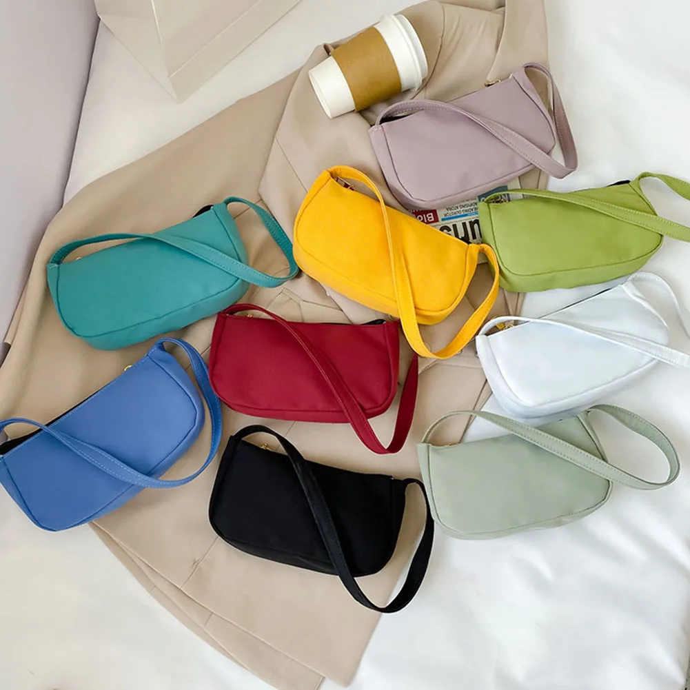 

Simple Nylon Shoulder Bag Solid Color Underarm Tote Purse Autumn Female Clutches Fashion Exquisite Shopping Bag