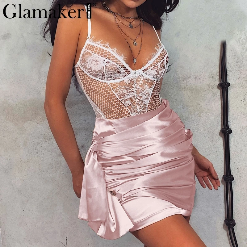 Glamaker, плиссированные Сатиновые женские юбки, высокая талия, осенняя юбка, Женская облегающая винтажная Сексуальная мини-юбка на каждый день, короткая Зимняя юбка, низ