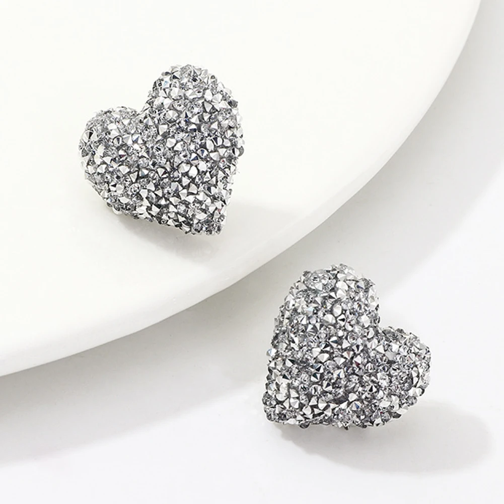 Romantic Red/Silver Heart Rhinestone Stud Earrings Women Crystal Love Valentine Jewelry Gift | Украшения и аксессуары